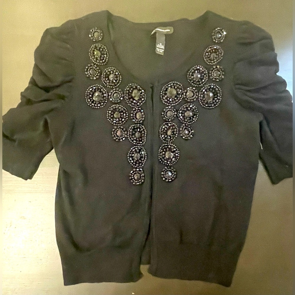 INC *Excellent Cond* Black Short Sleeve Clasp Sweater w/ Bunched Sleeves. Size M
